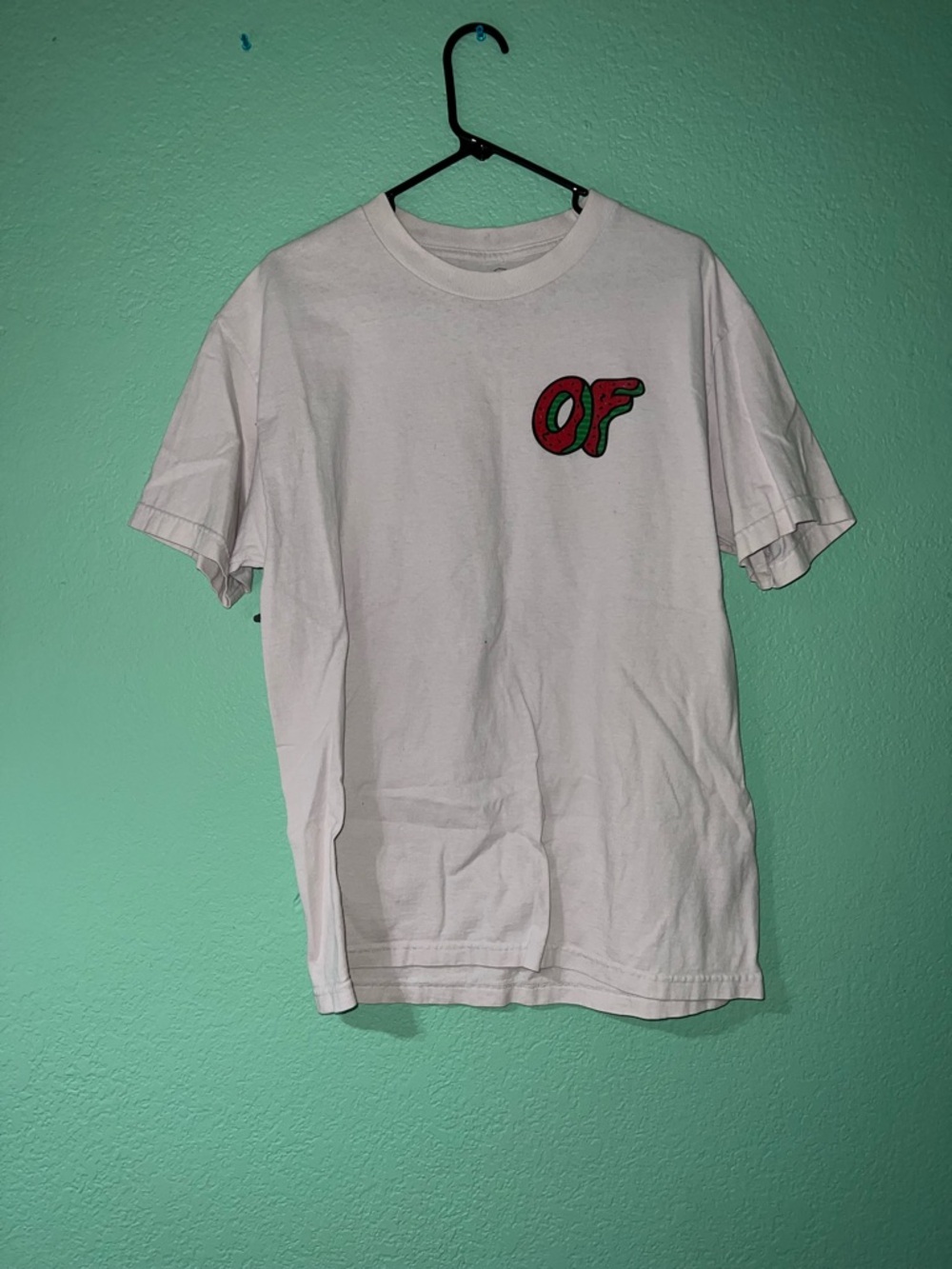 Odd Future White Short-Sleeve Tee with Red and Green OF Chest Logo